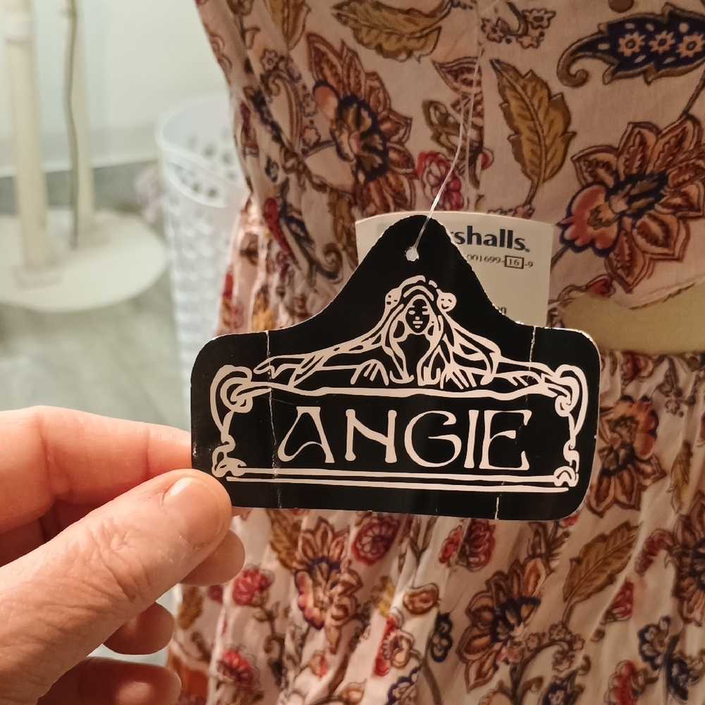 NWT Angie White Floral Tiered Mini Dress with Pink and Orange Accents - Picture 2 of 10